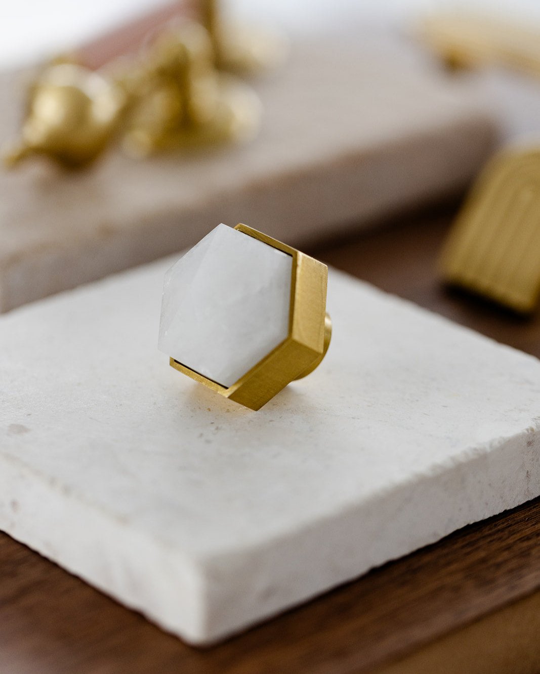 White Diamond & Brushed Brass - Cabinetry Knob