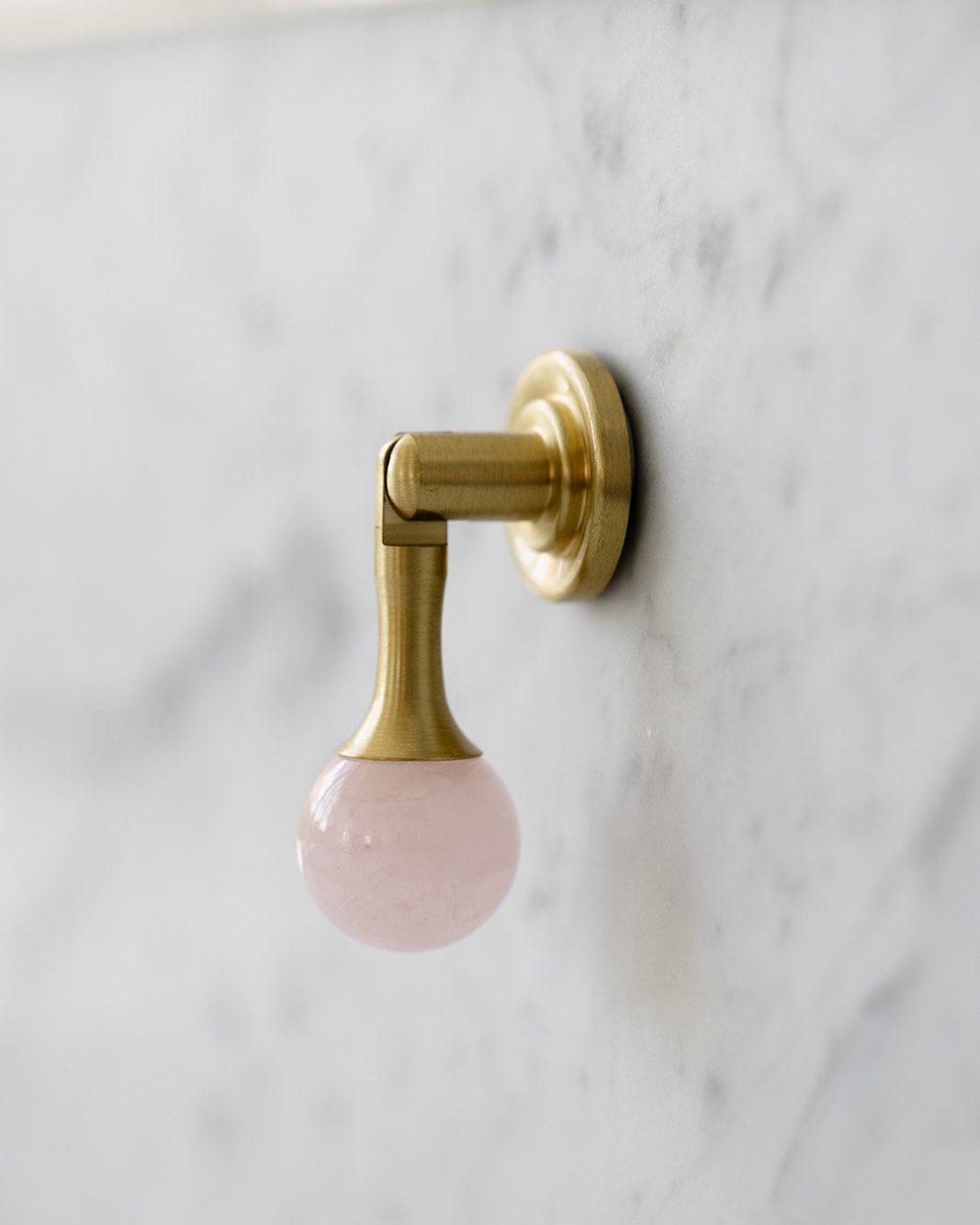 Pink Quartz & Brushed Brass - Drop Handle