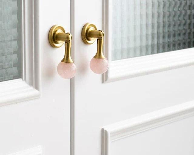 Pink Quartz & Brushed Brass - Drop Handle