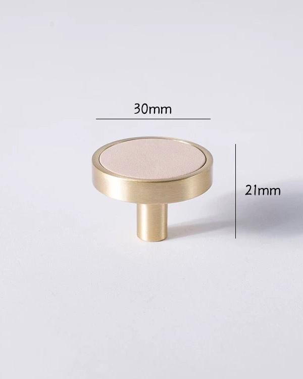 Leather & Brushed Brass Cabinetry Knob - Circle - Soft Pink