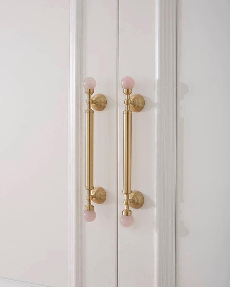 Pink Quartz & Brushed Brass Handle