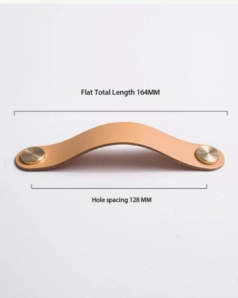 Leather & Brushed Brass Pull Handle - Tan