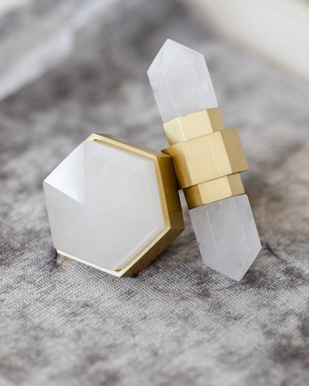 White Diamond & Brushed Brass - Cabinetry Knob