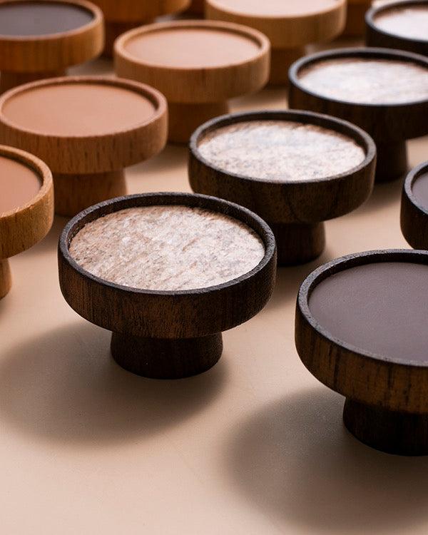 Light Cherry Wood & Clay Leather - Circle Cabinetry Knob